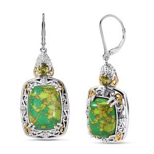 Mojave Green Turquoise and Simulated Green Diamond Lever Back Earrings